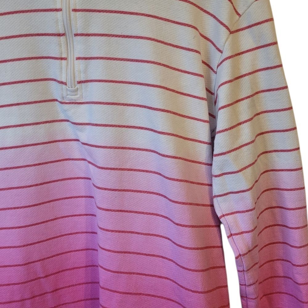 T By Talbots White & Pink Ombre Stripe Quarter Zip Sweatshirt Size M - Picture 4 of 6